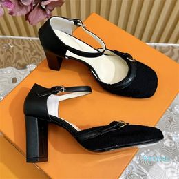 Dress Vintage Slingbacks Pumps High Heels Sandals Designer Women Chunky Heel 2024 Spring Summer Square Toe Shoes Denim