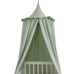 Kids Bed Canopy with Frills Cotton Cover Net for Baby Crib Reading Nook Curtain Hideaway Hanging Round Tent Nursery Room Decor 240506