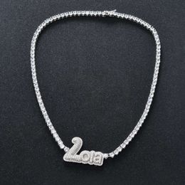 Hip Hop Design Sterling Sier Cubic Zircon Diamond Iced Out Smiley Personalised Letter Tennis Chain Necklace