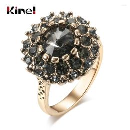 Cluster Rings Kinel Luxury Vintage Ring Antique Gold Boho Grey Crystal Wedding For Women Jewelery Bague Femme 2024