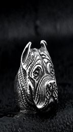 Men039s Vintage Stainless Steel Ring Viking Pitbull Bulldog Gothic Pug Dog Head Totem Amulet Punk Animal Jewellery for Men Boys2600511