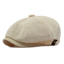 Berets Men's Spring Summer Breathable Linen Octagonal Sboy Cabbie Gatsby Beret Driving Sun Hat Cap For Male Outerwear Travel