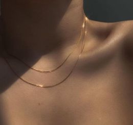 Real 14K Plated Gold Chain Short Clavicle Chain Soft Bone Chains Exquisite Design Chain Necklace for Women Gifts Accessories4823422