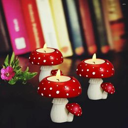 Candle Holders 1Pc Red Mushroom Holder Cute Tea Scented Resin Candlestick Living Room Bathroom Desktop Decoration Christmas Gift