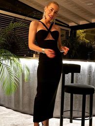 Casual Dresses 2024 Designer Women Black Summer Elastic Crisscross Neck Maxi Long Bandage Dress Celebrity Evening Party Wedding Guest Gowns