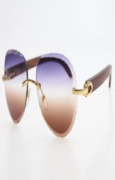 Whole Rimless Wood Sunglasses 8200765 Unisex Glasses Shield High Quality C Decoration Oval 18K GOLD SunGlasses Men women7986282