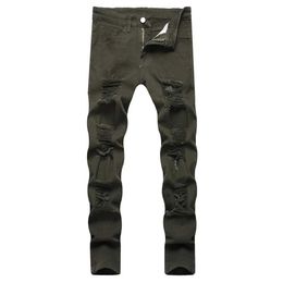 Men's Jeans New Men Strt style Holes Beggar Jeans Good Quality Mens Distressed Skinny Pencil Denim Pants Y240507