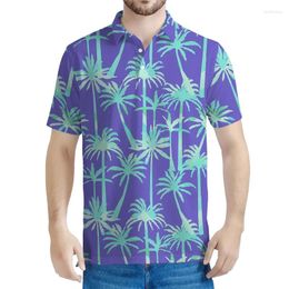 Men's Polos Colourful Palm Tree 3d Printed Polo Shirt Men Summer Loose Short Sleeves Hawaiian Plants Graphics Shirts Tops Lapel T-Shirt