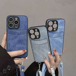 Japanese and Korean denim crossbody card holder suitable for iPhone15 ProMax phone case iPhone 14 anti drop 13 Pro new model