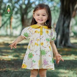 Girl's Dresses Amila Baby Girl Dress 2023 Summer New 100% Cotton Cute Cartoon Print Sweet Casual Doll Neck Dress Childrens Clothing 0-6YL2405