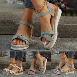 Sandals 2024 Summer Women Low Heels Basic Plus Size Fashion Wedge Simple Design Solid Color Bow Sandalias