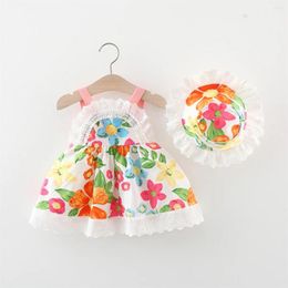 Girl Dresses Baby Lolita Summer 2 Piece Set Strap Dress Flower Hat Girls Comfortable Cotton Sweet Clothes