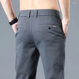 Men's Pants Korean Brand Fashion Casual Spring Summer Stretch Pocket Appliques Elastic Waist Straight High Quality Trouser