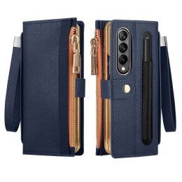 Cases Leather Wallet Case For Samsung Galaxy Z Fold 4 3 2 5 5G ZFold4 ZFold3 ZFold2 ZFold5 With Pen Holder Card Slot Zipper Flip Cover