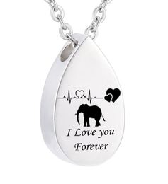 Memorial Jewellery Cremation Urn Ashes Elephant Pendant Stainless Steel Water droplets Keepsake Memorial Charms Pendant for Women2921185