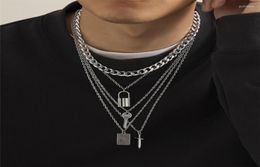 Pendant Necklaces 5Pcs/set Key Dagger Necklace For Men Hip Hop Multilayer Long Chain Set Grunge Emo Y2K Jewelry 2022Pendant Godl226752215
