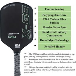 Thermoformed Pickleball Paddle T700 Raw Carbon Friction Surface with High Grit Spin USAPA Compliant Power Sweet Spot Pro Paddle 240507