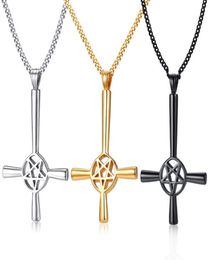 Daily Deals Choose silver gold black Stainless Steel Satan stand upside down Star Pendant Mens Necklace Fashion jewelry 4mm24inch4003166