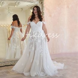 Modern Off Shoulders Wedding Dresses 2024 Plus Size Bohemian Wedding Dress Gorgeous A Line Tulle Bridal Dress Beach Vestios Novias Lace Up Country Bride Dress Bodas