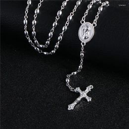 Pendant Necklaces KOMi Fashion Cross Necklace Silver Color Handmade Alloy Bead Religion Rosary Jewelry Christian Chain R-110