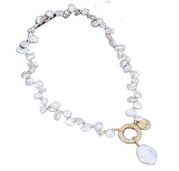 GuaiGuai Jewellery Natural Freshwater Cultured White Keshi Pearl Choker Necklace Coin Pearl Charm Pendant 18quot For Women8597143