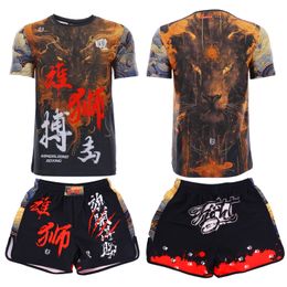 MMA Lion Shorts Boxing Training Camp Competition Fitness Sports Top Short sleeved Judo Set Training Clothes Customized Muay Thai