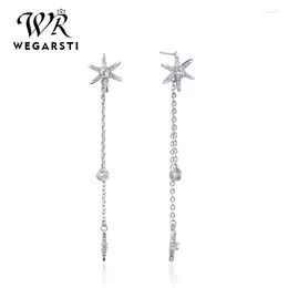 Stud Earrings Long Tassel Drop Dangle Starfish For Women Wedding Genuine 925 Sterling Silver Fine Jewelry Engagement Gift