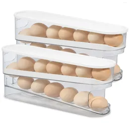 Kitchen Storage 2Pcs Egg Roller Dispenser Auto Rolling Holder Hold Up To 12-14 Container Fresh Organizer For Fridge