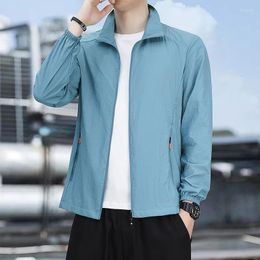 Men's Jackets Summer Ultra-thin Sun Protection Suit Solid Standing Collar Loose Sunscreen Clothes Outdoor Sports Casual Breathable Coat