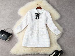 European and American women039s clothing winter 2022 new Long sleeve peaded lapels and bow ties Fashionable tweed dress1429611