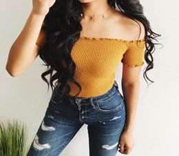 Sexy Off Shoulder T Shirt Women Crop Tops 2018 Summer Long Sleeve White Slim Nightclub Cropped Top Tees Shirts12509553