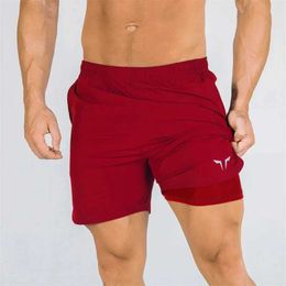 Men's Shorts double-deck fitness sports shorts men summer slim quick drying breathable woven Shorts Mens sweatpants training gym clothing Y240507TIBH