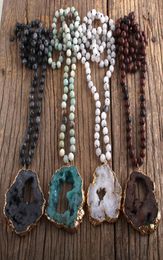 Fashion Bohemian Rh Tribal Jewelry Semi Precious Stone Knotted Natural Druzy Pendant Necklaces X65D6964062