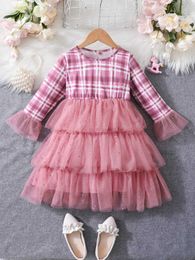 Girl's Dresses Cute girl plain weave birthday party long sleeved Tutu dress cute and fashionable appearance!L240508