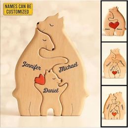 Puzzle Ocean Family Wooden Shipping Warm Ornaments Cross-Border Popular Solid Wood Hug Bear Set Home Decoration