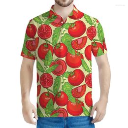 Men's Polos Red Tomato Graphic Polo Shirt Men 3d Printed Cartoon Vegetable Tee Shirts Casual Button T-shirt Lapel Oversized Short Sleeves