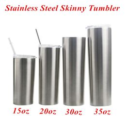 20oz Skinny Tumbler Slim tumbler Beer Coffee Mug 304 Stainless Steel Insulation Vacuum Flask With Lid and Straw 15oz 20oz 30oz Tra9822805