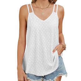 Women Tanks Tops Eyelet Embroidery Loose Fit Casual Camisole Scoop Neck Boho Flowy Camis Sleeveless Shirts