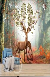 3d room wallpaper cloth custom po mural Nordic Fantasy Forest Elk Boutique Sofa TV Background Wall Painting wallpaper for walls7120830