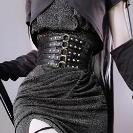 Belts Retro Hollow Out Design Waistband With Female Rivet Decoration Elastic Wide Punk Style Waist