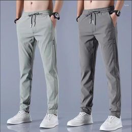 Men's Pants Summer Ice Silk Black Grey Thin Casual Outdoor Elastic Breathable Straight Leg Sweatpants Men Stretch