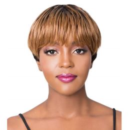 Pixie Cut Wig Human Hair none Lace Front Wigs Short Pixie Cut Glueless Wigs Pre Plucked Ombre Brown Coloured Short Bob Wig for Black Women