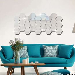 Geometrisk akrylvägg 3D hexagon spegel diy självhäftande dekorativ klistermärke