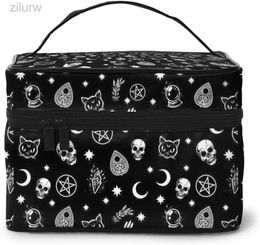 Cosmetic Bags Moon Gothic Pattern Womens Travel Makeup Bag Portable Train Makeup Box with Handheld Organiser Artist Storage Toilet Bag d240425