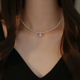 S925 Silber Concubine Neckkette kleine Getreide Perlenkette für Frauen 2024 Neue Anhängerkragenkette Licht Luxus und Nische