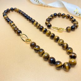 Pendant Necklaces S925 Silver Natural Tiger Eye Stone Necklace with High Grade French Style and Small Crowd Layered Autumn/Winter Short Sweater Chain
