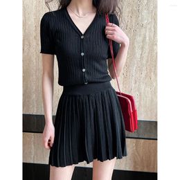 Work Dresses 2024 Women Sweater Suits V-Neck Short Sleeve Cardigans With Mini Skirt Two Piece Sets Tracksuits Ladies Outfits Spring Clothes