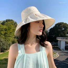 Wide Brim Hats Korean Bow Fisherman Hat Women's Summer Fashion Show Face Small Anti-UV Sun Big Sunscreen