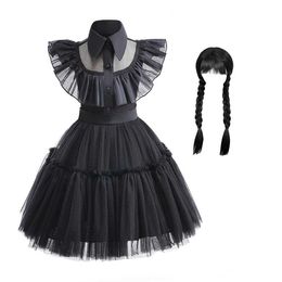 Girl's Dresses Girl Dress Wednesday Adams Role Play Costume Halloween Carnival Summer Costume Party Dress Princess Dress 1-7 Years OldL240508