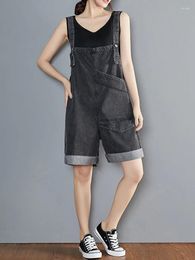 Women's Jeans Summer Students Wearing Wide-leg Denim Bibs On Both Sides Loose And Age-reducing With Large Pockets Suspenders One-piece